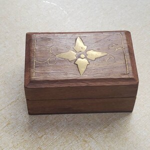 Hand Carved Wooden Box with Bone Inlay, Sheesham Wood Box from India, Small Rectangular Star Box