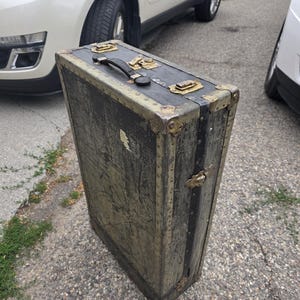 Rectangular Rustic Metal and Brown Wood, Rustic Western  Flat Topped Trunk, Home Decor, Blanket Chest, Vintage Suitcase