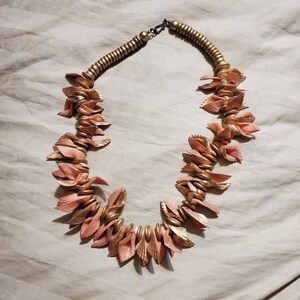 Peach Shell and Gold Toned Beaded, 20 inch Single  Strand Necklace, Beach Jewelry, Fashion Accessory, Island Style Bling