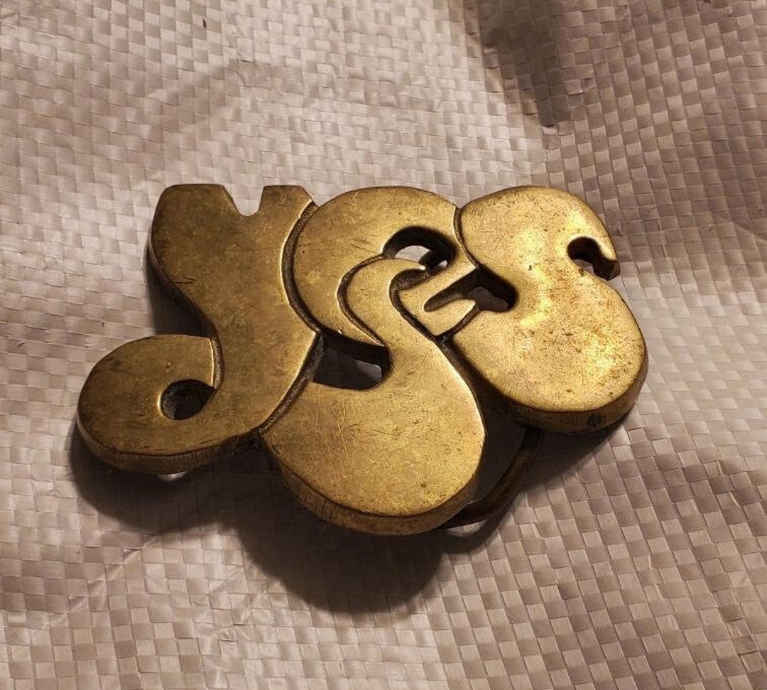 Pop Art Solid Brass Yes Belt Buckle Rare 1974 Find From the Rock Band