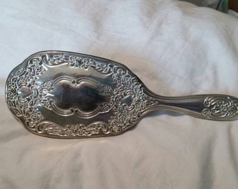 Vintage Royal Artistic Silver Hairbrush With Floral Embossed 
