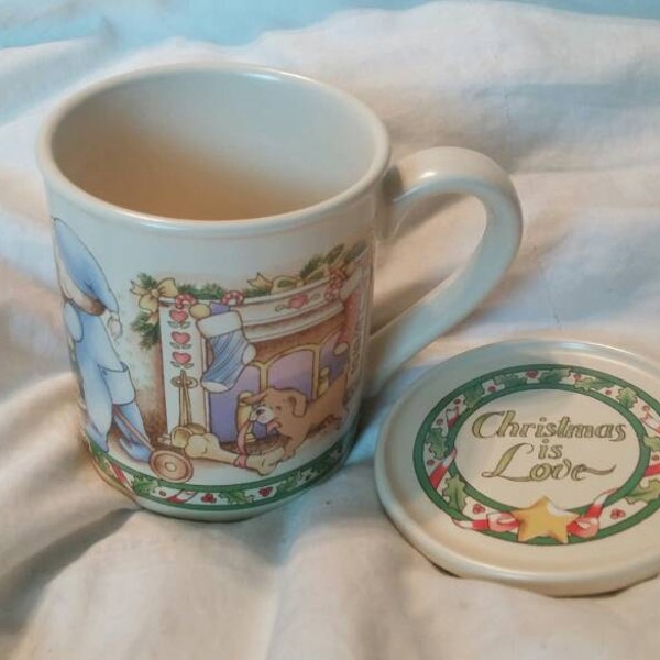 Country Kids Collector Mug and Coaster Set "Christmas is Love" Coffee Cup Collectible Kitchen