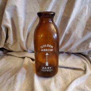 Trouvaille rare, produits laitiers flèche d&#39;or, 1 pinte, bouteille de lait brune, décoration de cuisine vintage, bouteille de lait de collection