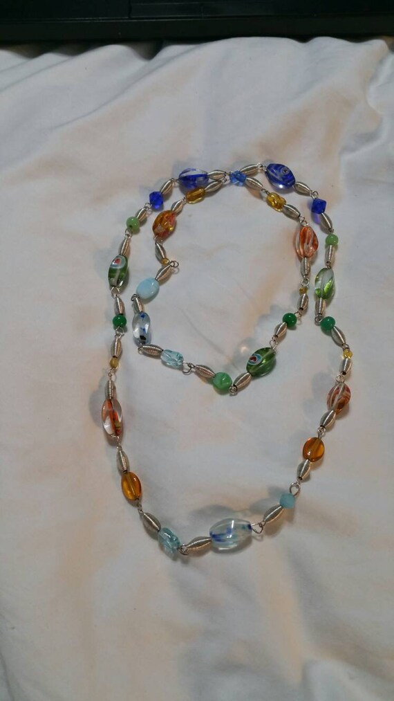 Silver Toned Metal, Plastic and Art Glass Beaded … - image 1