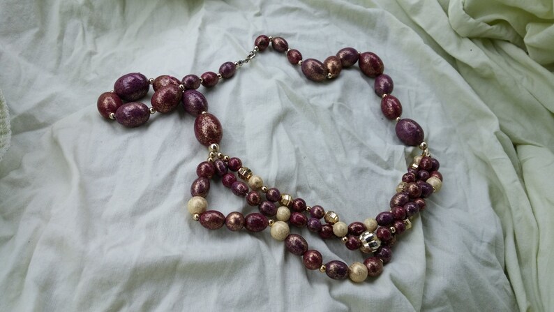 On Sale Inexpensive Triple Strand Wooden Brown PurpleBrown 26 inch Necklace Costume Jewelry