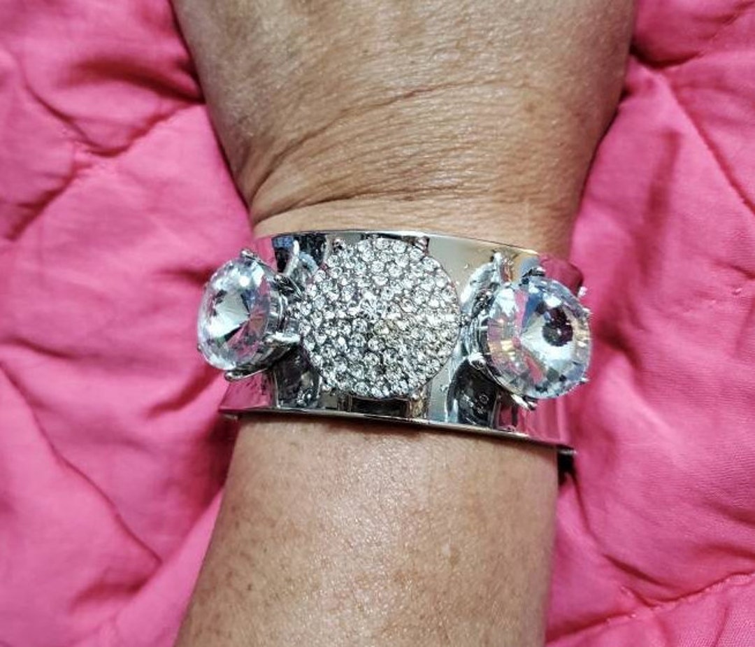 Chunky Large Cubic Zirconia and Plastic Bead Silver Toned Etsy