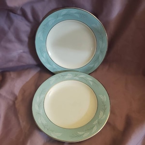 Set of 2, Homer Laughlin, Cavalier, Eggshell Nautilus, Romance, 6 inch Bread and Butter Plates with Pink Berries