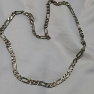 18 inch, 925 Silver, Figaro Industrial Style Unisex Chain, Vintage Jewelry, Fashion Accessory