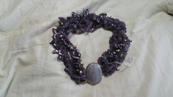 Amethyst Fresh Water Pearl, 6 Strand and Agate Po… - image 1