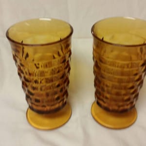 Set of 2 Whitehall 10 ounce Amber or Gold Glass Footed Tumblers Fostoria/Indiana Colony Serving Cups