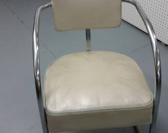 Rare 1930s, Kem Weber Chair, Stream lined Modern Off White Vinyl and Chrome  Large Over Stuffed  Living Room/Bedroom Chair