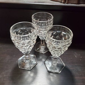 Set of 3,  Whitehall 2 ounce, Clear Glass Footed Sherry Glasses, Fostoria/Indiana Colony Serving Cups