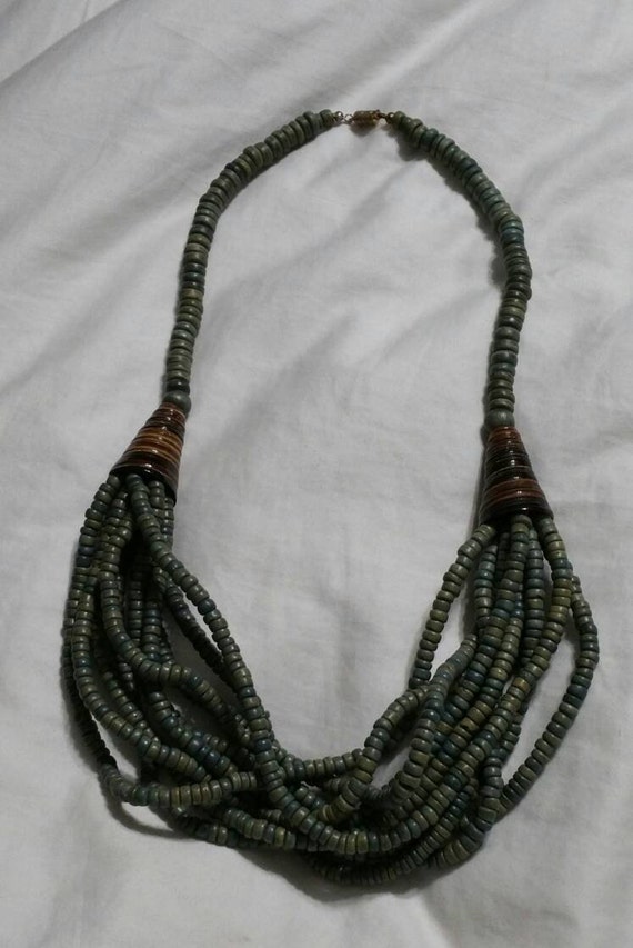 Avocado Green and Brown Wooden Bead, 22 inch Neckl