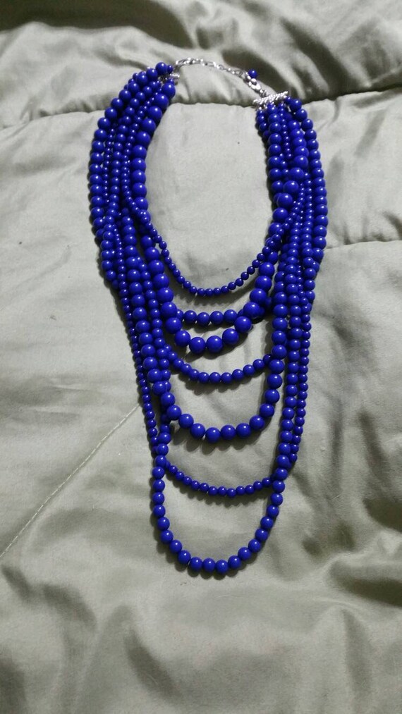 Bright Blue Multi Strand 34 inch Necklace Costume 