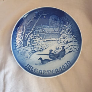 Pheasants in the Snow at Christmas, 197 Collectible Plate, 7.10 inch, Made in Denmark, Danish Porcelain, Christmas Plate