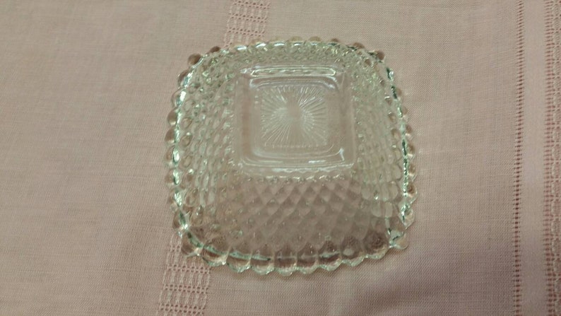 Bowl Ash Tray Indiana Glass with Diamond Point On Sale Depression Clear Glass Square Candy Dish