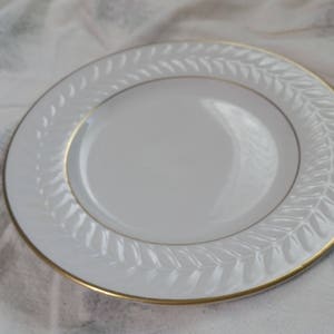 Collectible Shenango China Gold Rim and White Embossed Greek Leaf Vine 8 inch Round Plate Restaurant Style Salad and Dessert Size