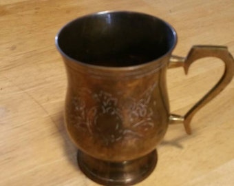 Made in India,  Etched Flower Brass Mug,  Pedestal Dish, Game of Thrones Style