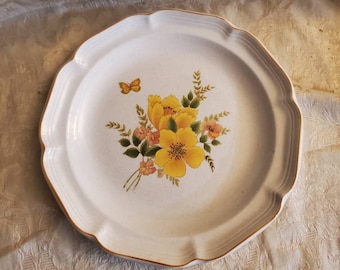 Sangostone, 2311 Butterfly, 10.75 inch Stoneware Dinner or Chop Plate, Made in Korea, Oven/Dishwasher/Microwave Safe, Everyday Dish