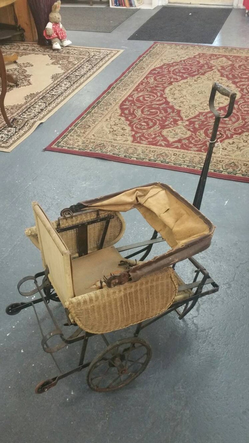 On Sale Antique Rustic Baby Buggy or Pram With Wicker Top Etsy