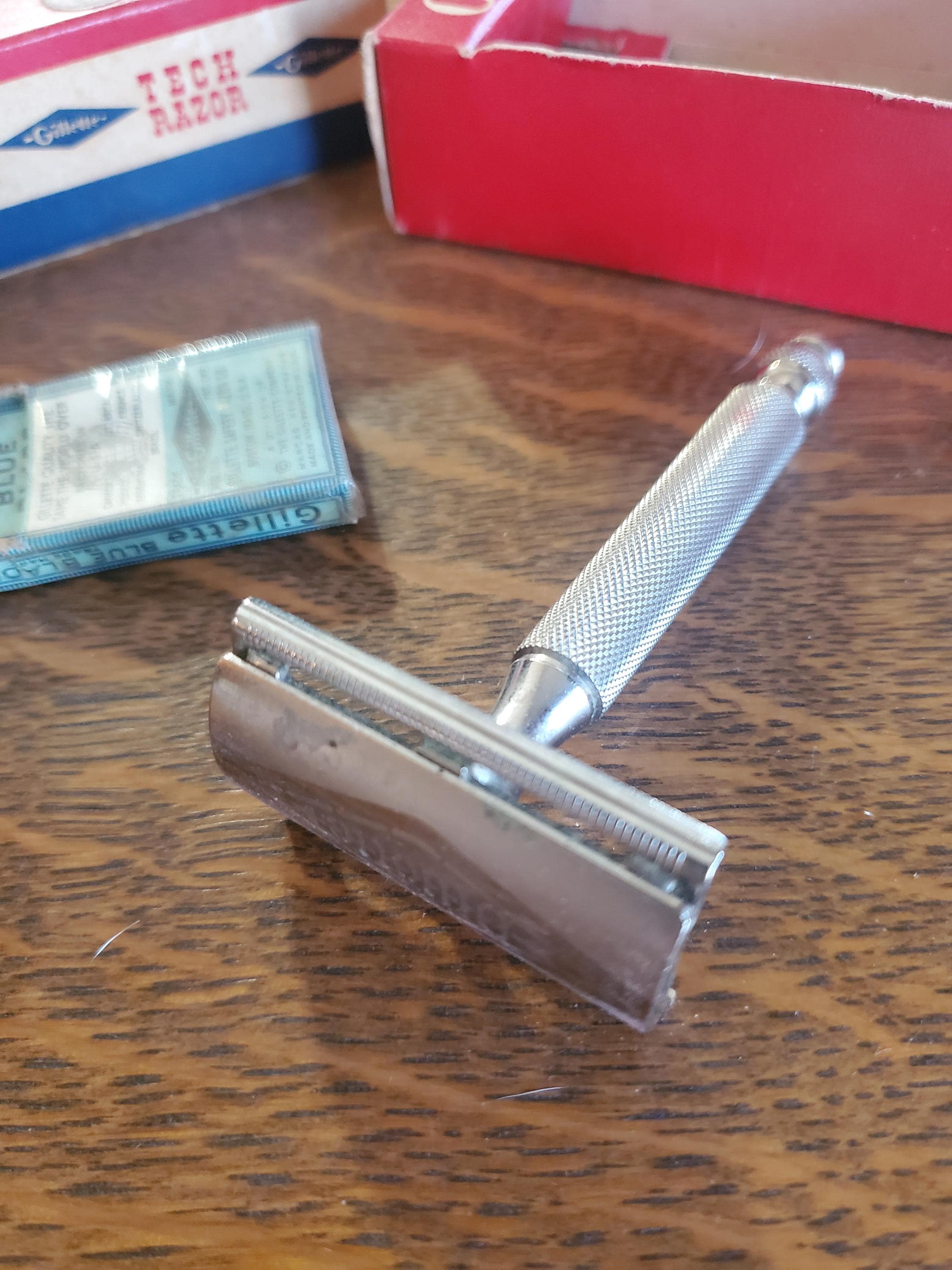 Gillette Tech Razor With Original Blue Blades and Box, Vintage