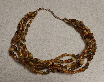 Natural and Dark Brown Toned Tiny Bead Several Strand 18 inch Choker Necklace Costume Jewelry Fashion Accessory