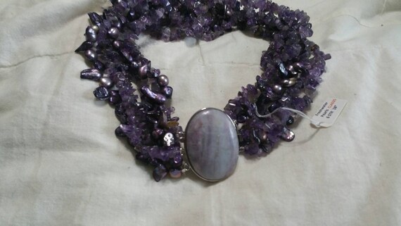 Amethyst Fresh Water Pearl, 6 Strand and Agate Po… - image 2