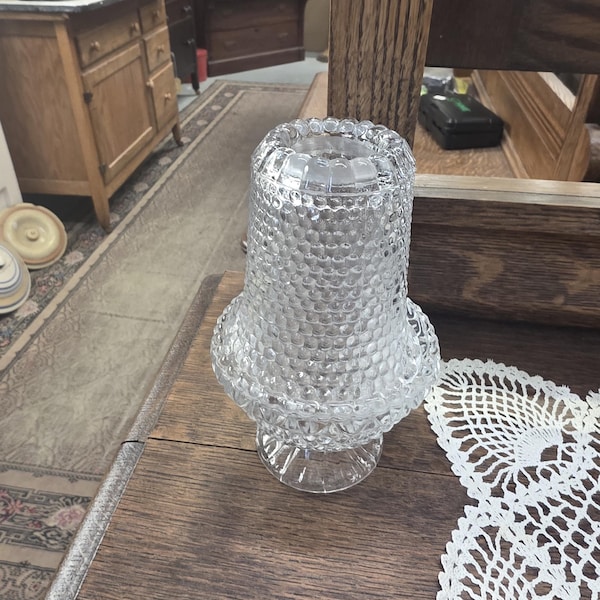 Vintage Diamond Point, kandelaar op sokkel, sprookjeslicht of lamp, decoratieve orkaanstijl van helder glas