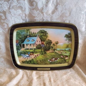 Aged, Currier and Ives, American Homestead, Summer ,Tin Tray ,Rectangular Serving Tray, Collectible Home Decor, Wall Hanging