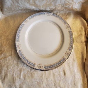 Mikasa Ivory China, Lexington Pattern, 12 inch Serving Platter, Snack Tray, Large Chop Plate, Blue Border, White Scrolls, Floral, L2808