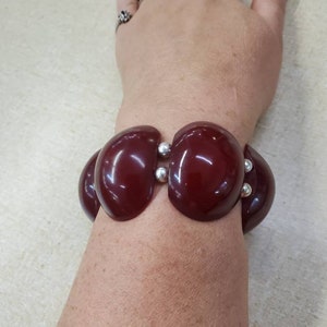 Lucite 3D Bangle,  Cranberry Red with Silver Toned Beaded  Bracelet, Costume Jewelry, Fashion Accessory
