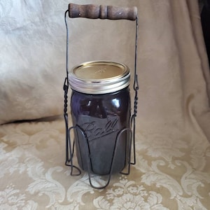 Ball, Brown Glass, 3 Cup or 24 Ounce Canning Jar with Metal Holder, Decorative Kitchen, Collectible Storage Jar