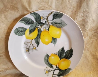 Royal Norfolk, Lemon, 10.50 inch Dinner or Chop Plate, Serving Dish, Lemons on Branches, Smooth, No Trim
