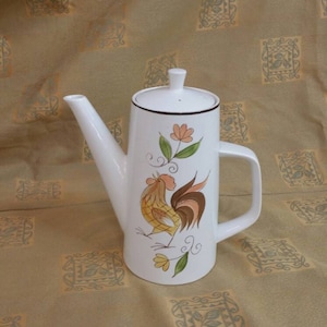 Rare Find, Mikasa Cera Stone Tamago or Heritage Coffee Or Teapot with Rooster Design