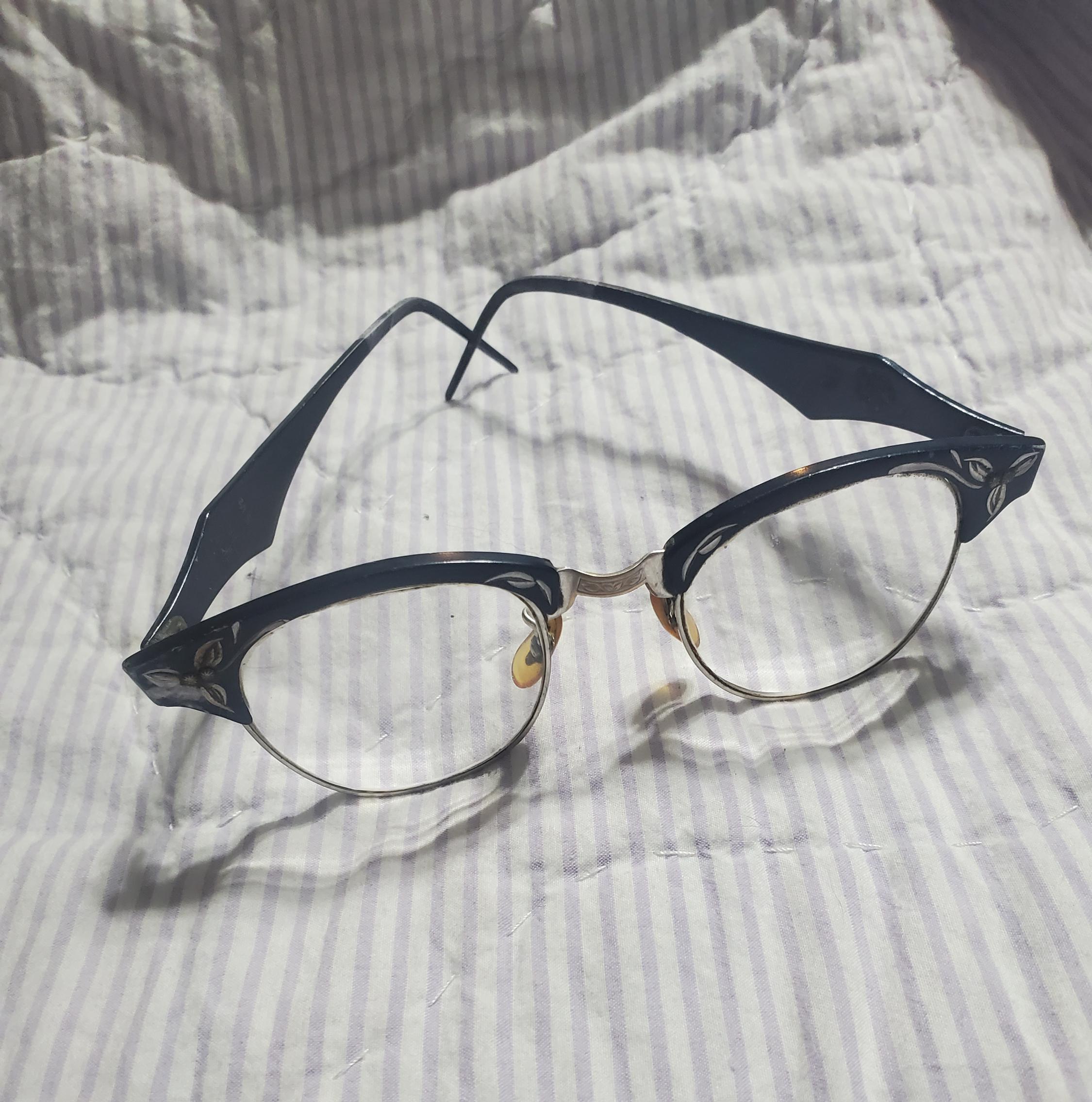 Vintage Black and Silver Cat Eyed Reading Glasses, Aged 