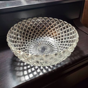 Anchor Hocking, 8.25 inch Waffle Glass Bowl, Vintage Serving Dish, Potato, Large Salad, Pasta Dish, Estate Sale Find