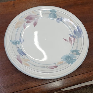 Tender Bloom by  Studio Nova, 12 inch Serving Platter, Pastel Floral With Gray Border, Everyday Dish, 1990s Kitchen