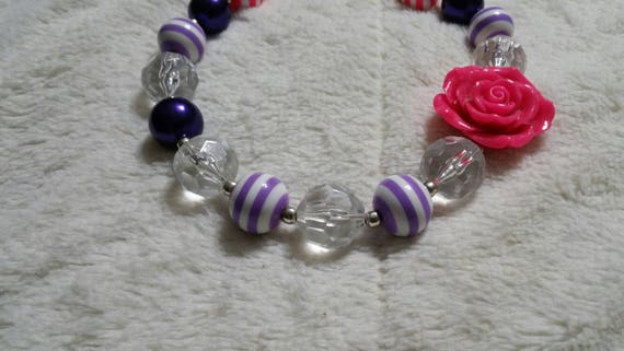 Whimsical Style Hot Pink and Purple Striped Bead … - image 2