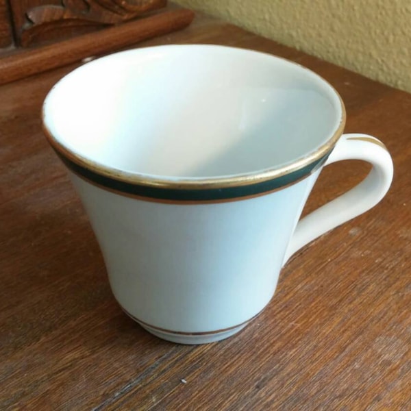 Sterling China Cup Hunter Green and Gold Restaurant Style Diner Coffee Cup