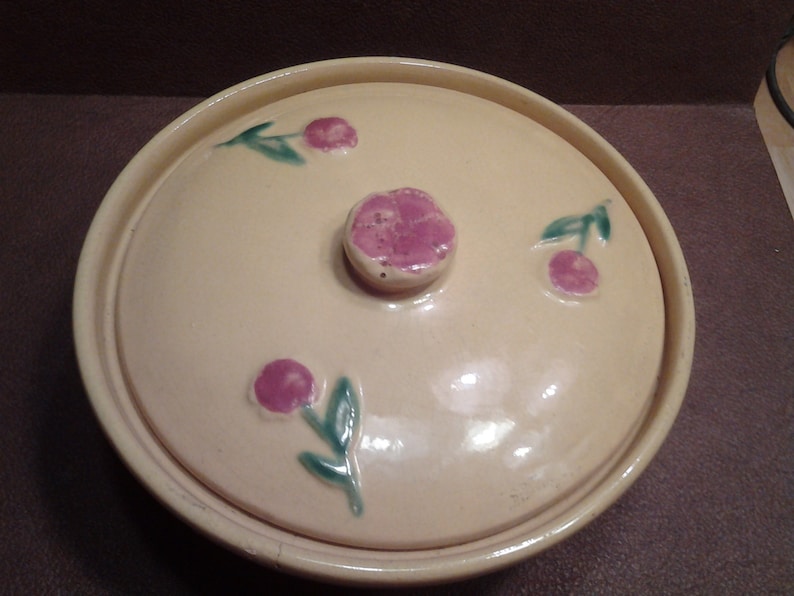 On Sale Collectible 1940s Coors Pottery Rosebud Design Bright Yellow Covered Casserole Dish
