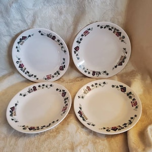Set of 4 Corelle, Garden Home, 6.80 inch Salad/Bread or Butter Plates by Corning, Everyday Dish, Made in the USA, Stacking Plates