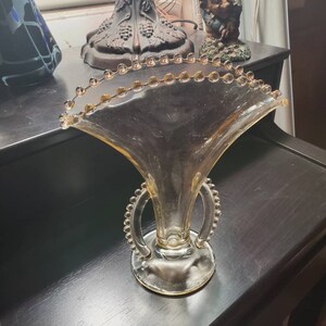 Imperial Glass, Candlewick Clear Glass with Yellow Tint, Fanned Flower Vase, Wedding Decor, Retro Home Decor, Centerpiece Vase
