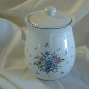 Country Kitchen Pink and Blue Rose Ceramic Sugar Canister Home Decor
