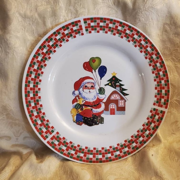 House Wares International, 10.5 inch Ceramic Santa and North Pole, Dinner or Treat Plate, Microwave and Dishwasher Safe, Holiday Dish