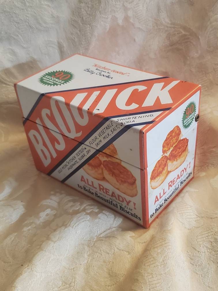 1980s Vintage Kitchen, Bisquick Recipe Box, 1980s Lithographed