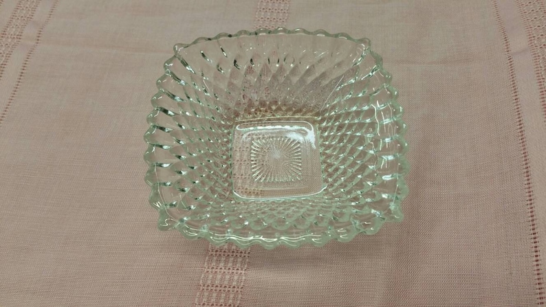 Bowl Ash Tray Indiana Glass with Diamond Point On Sale Depression Clear Glass Square Candy Dish