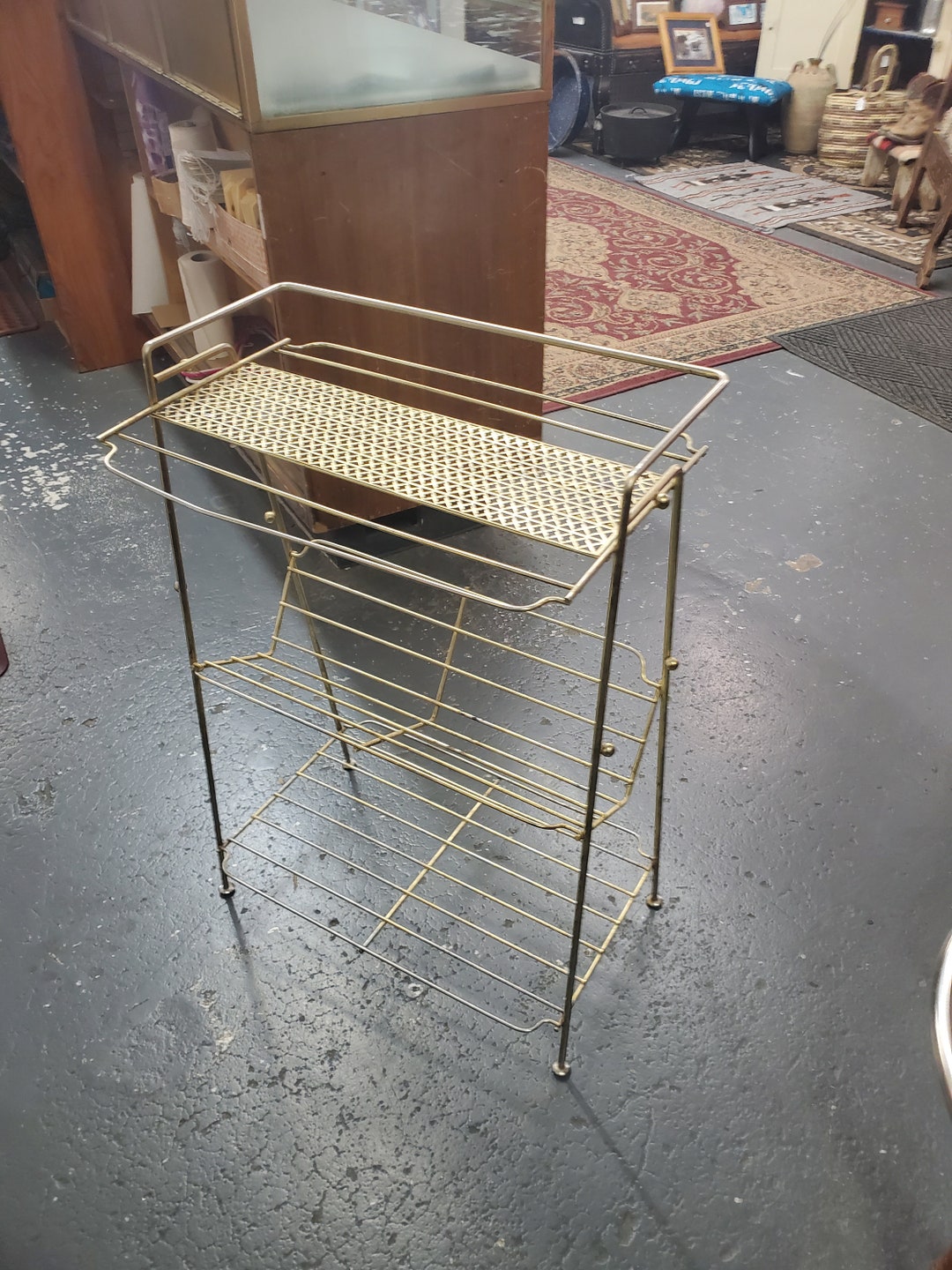 Rusty Display Rack Aged and Rusty 1960's Hollywood Regency Brass Metal Book Rack Plant ...