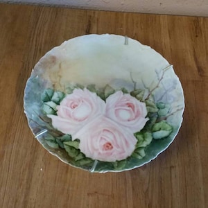 Elite France, Limoges  China, Vintage Porcelain, 8 inch Pink Rose Decorative Plate, Wall Hanging, Hand Painted Plate
