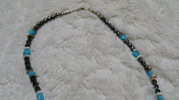 Black Hematite Faux Turquoise and  Plastic Bead 1… - image 3