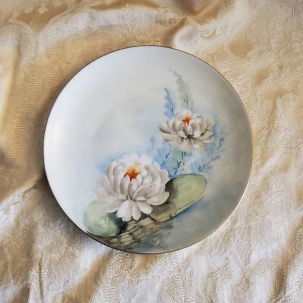 Thomas Serves Bavaria, Hand Signed, Artist Peters, 7.5 inch Porcelain Decorator, Lily Pad, Pond Scene, Antique German Dish, Rare Find